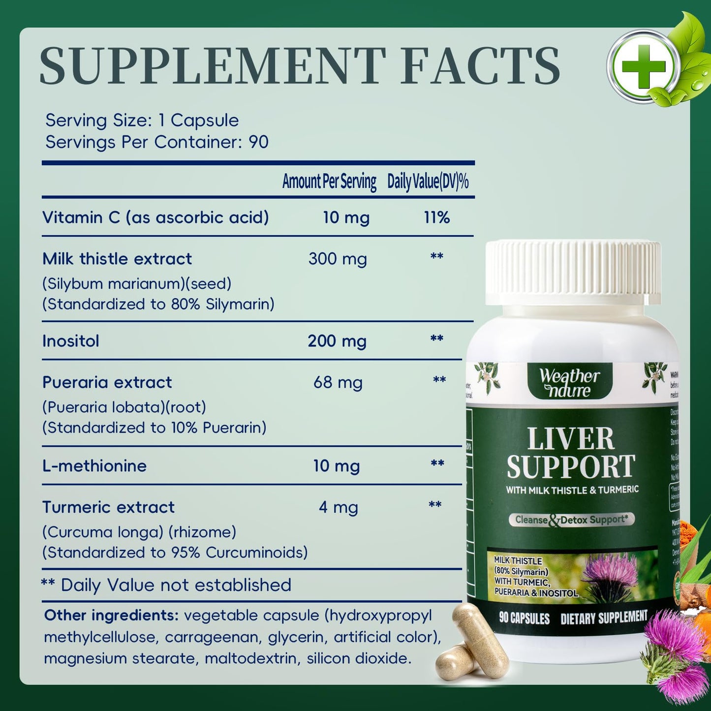 Weatherndure Milk Thistle Silymarin Marianum & Dandelion Extract Liver Health Support, Antioxidant Support, Detox, 120 Capsules