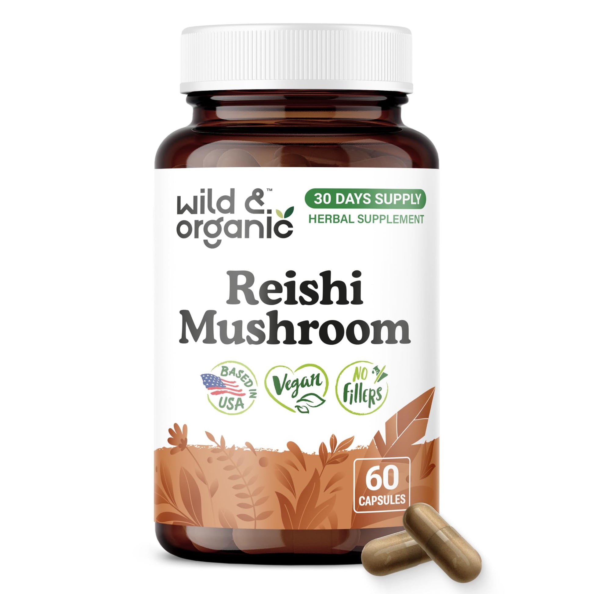Wild & Organic Reishi Mushroom 1000 mg Capsules, 60 Count