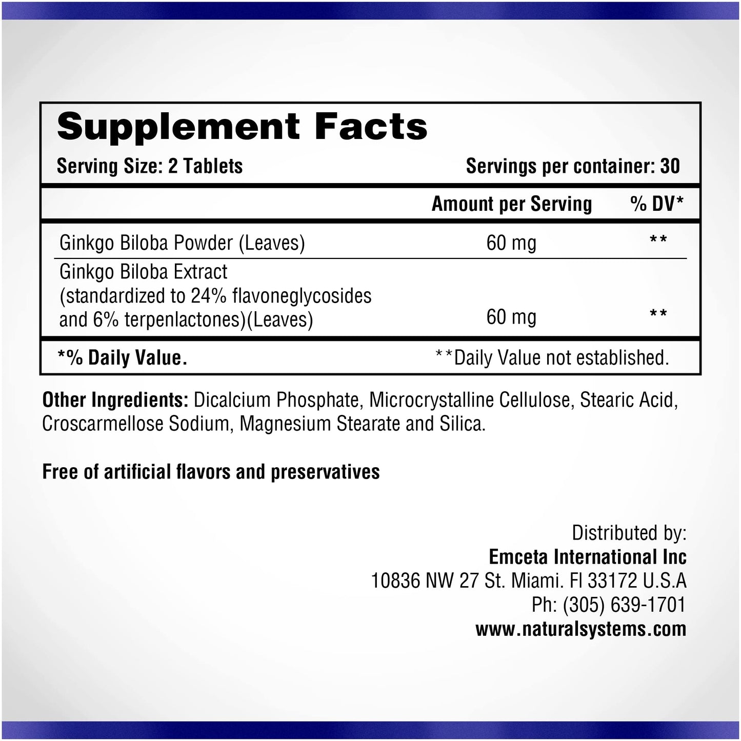 Natural Systems Naturasys Ginkgo Biloba 60 mg Tablet, 60 Count
