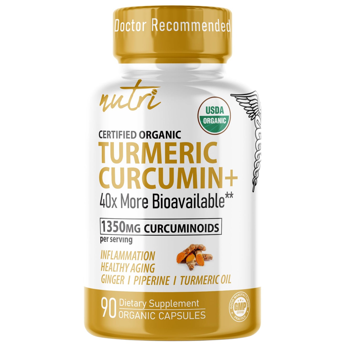 Nature's Fusions Nutri Organic Turmeric Curcumin Supplement Capsules 90 Count