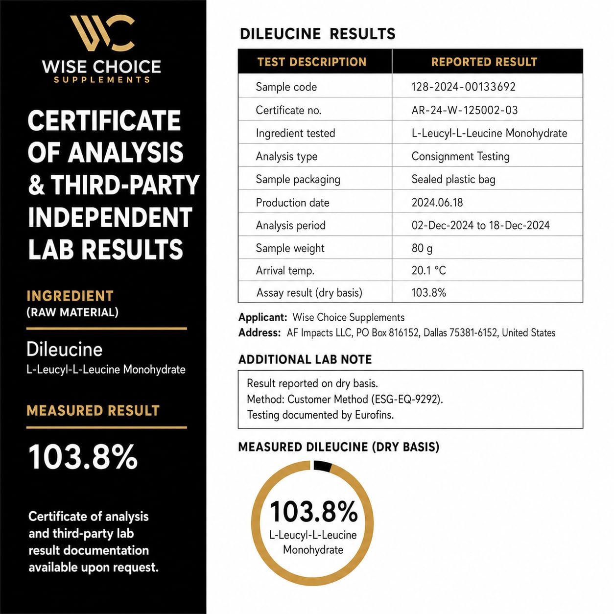 Wise Choice Supplements Dileucine Peptide Supplement Powder, 1 Ounce