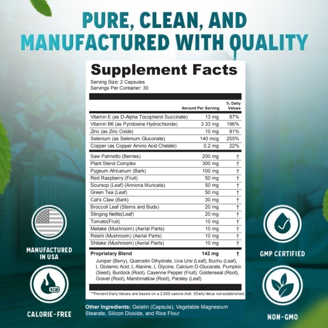 Vitalyra Health Prostate Support Supplement for Men – Multiphase Herbal Formula with Saw Palmetto, Beta-Sitosterol & Zinc – Urinary Flow, Bladder Comfort Capsule, 60 Count