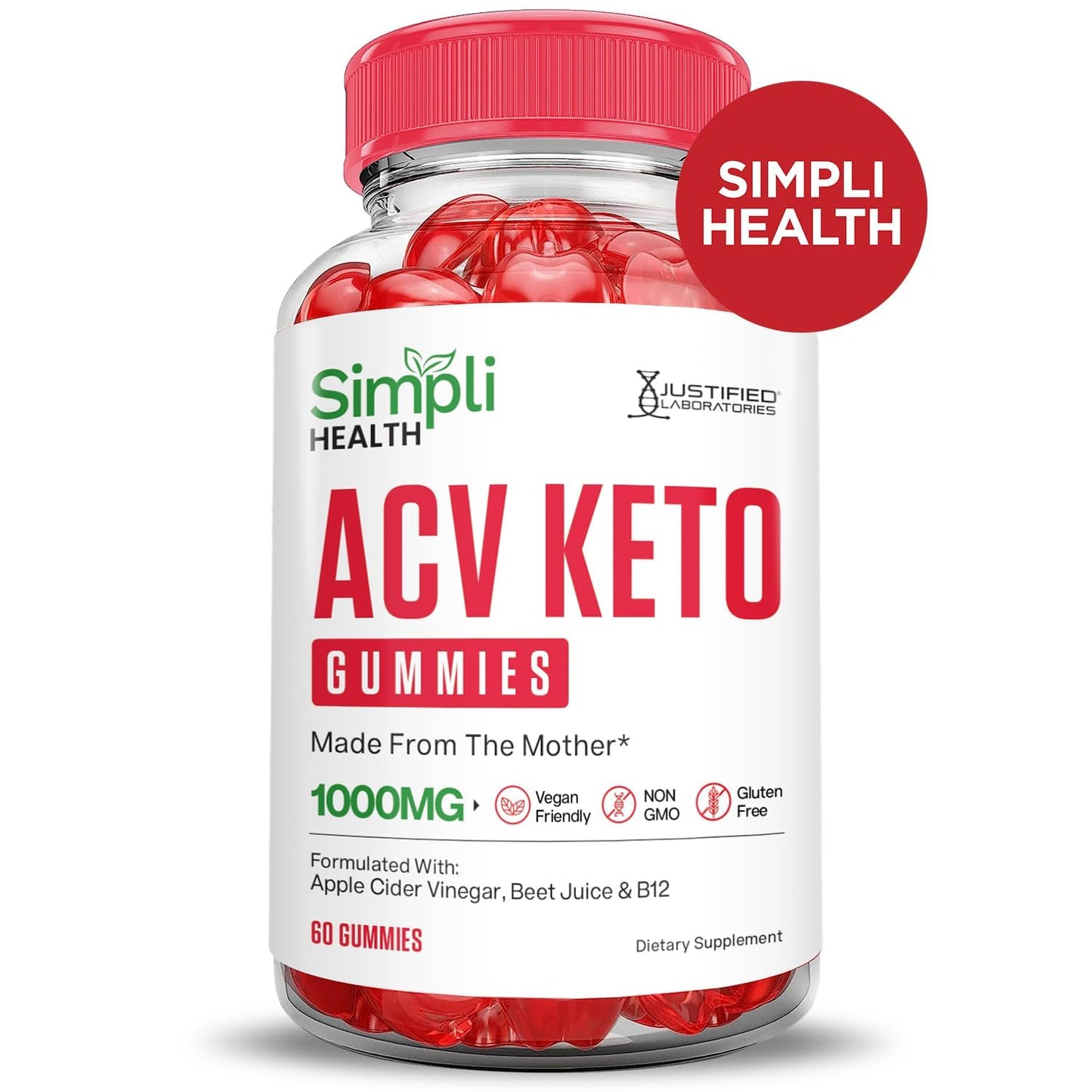 Justified Laboratories Simpli Health Keto ACV Gummies Advanced Formula 1000MG, 180 Gummies
