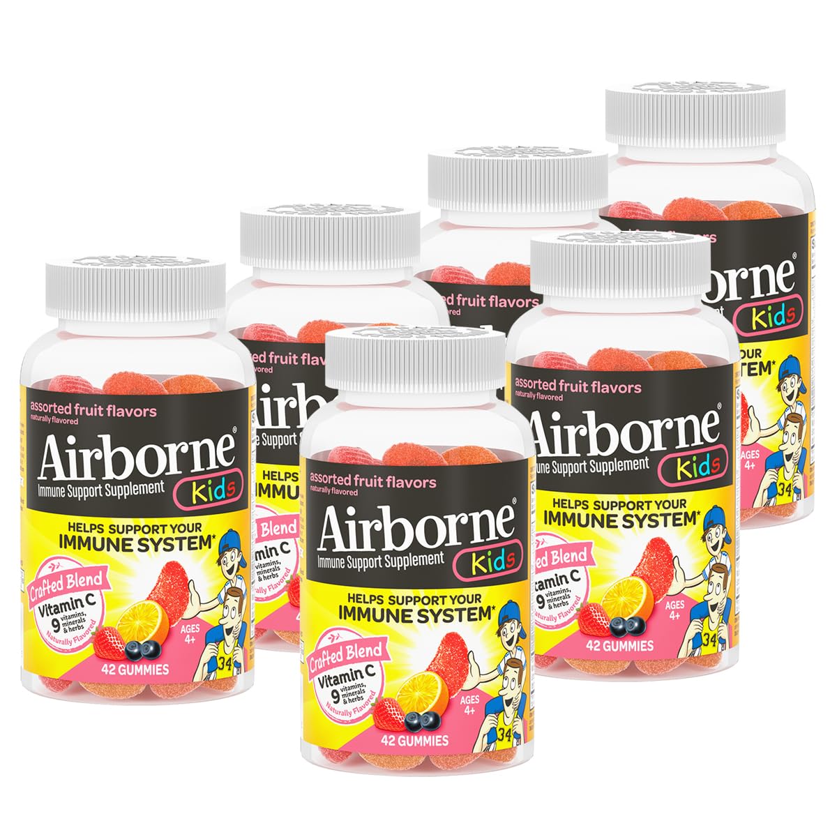 Airborne Vitamin C + Zinc Immune Support Gummies, 42 Count (Pack of 6)
