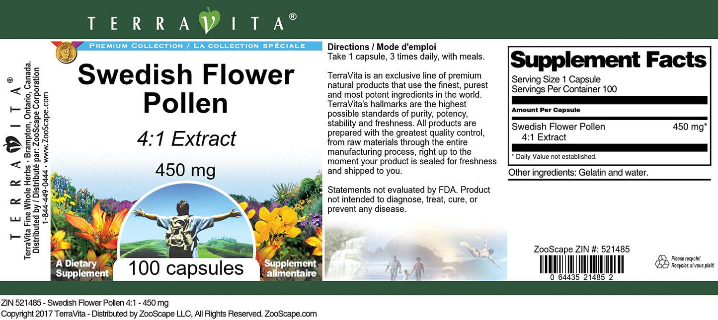 Terravita Swedish Flower Pollen 4:1-450 mg Capsules 300