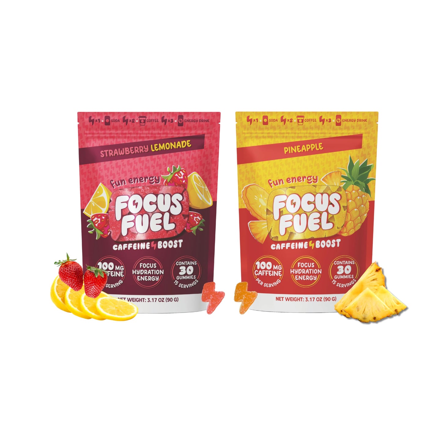 FocusFuel Energy Chews Variety Pack Pineapple & Strawberry Lemonade, 60 Chews