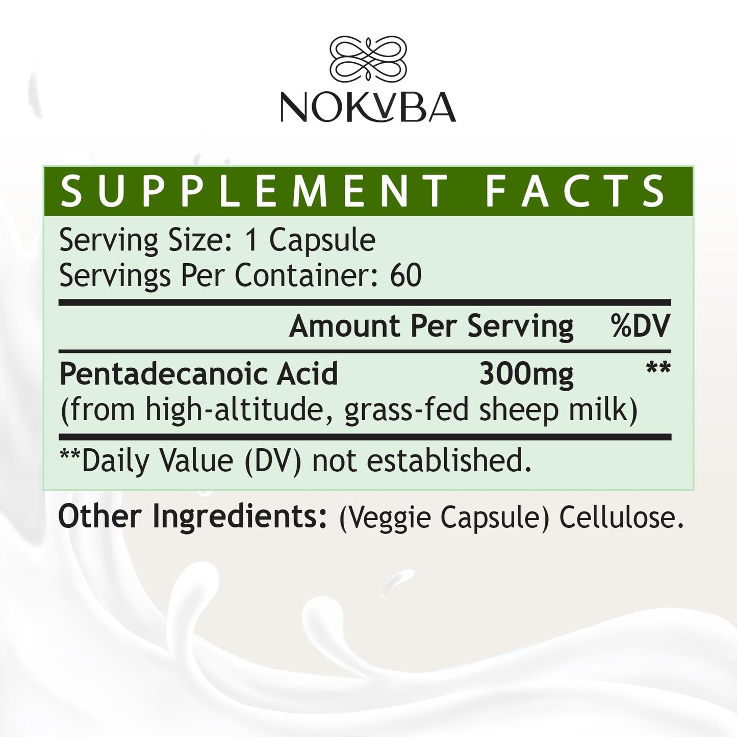 Nokvba Pentadecanoic Acid C15:0 Supplements 300mg High-Altitude Sheep Milk Sourced Capsules, 60 Count