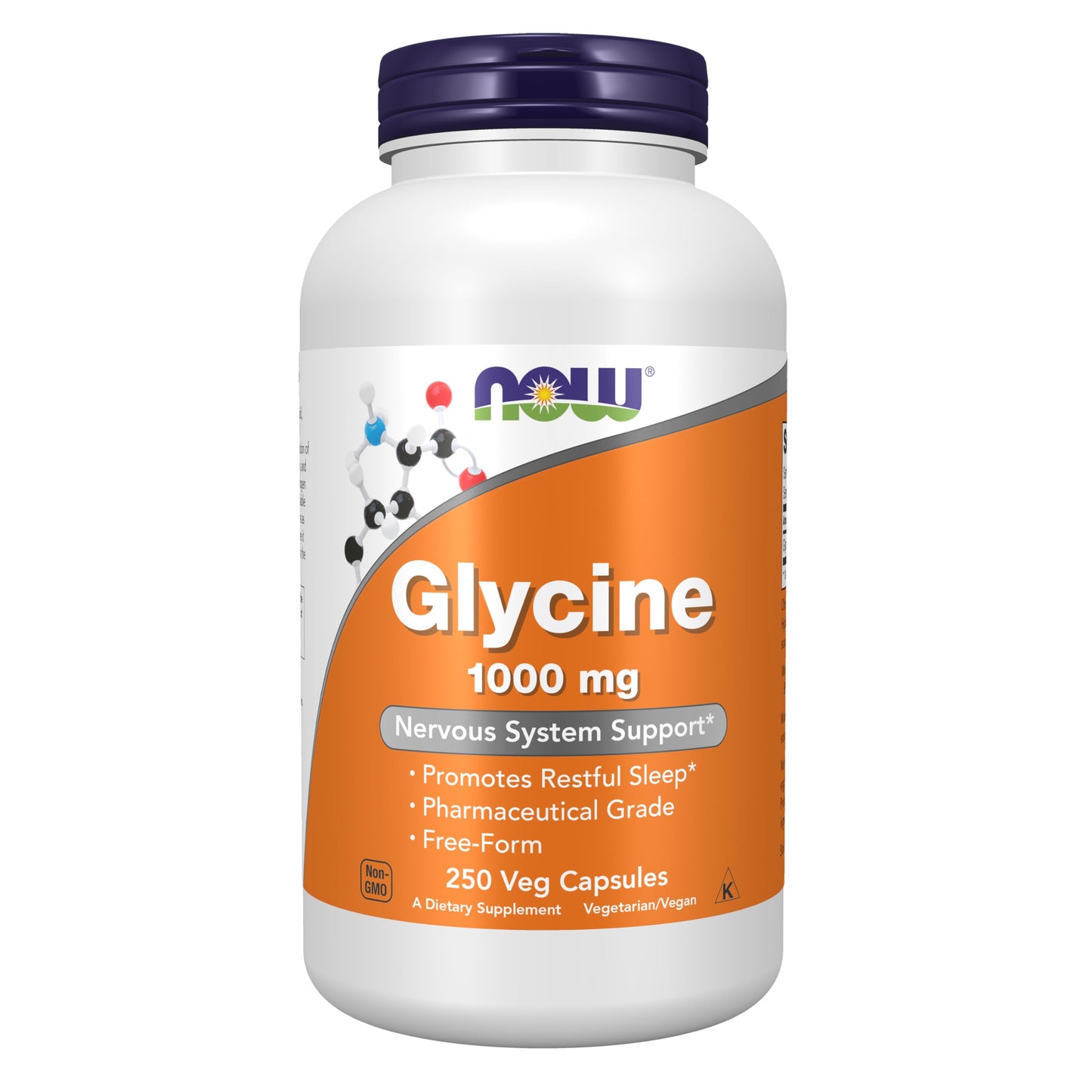 NOW Foods Glycine 1,000 mg Free-Form Neurotransmitter Support, 250 Veg Capsules