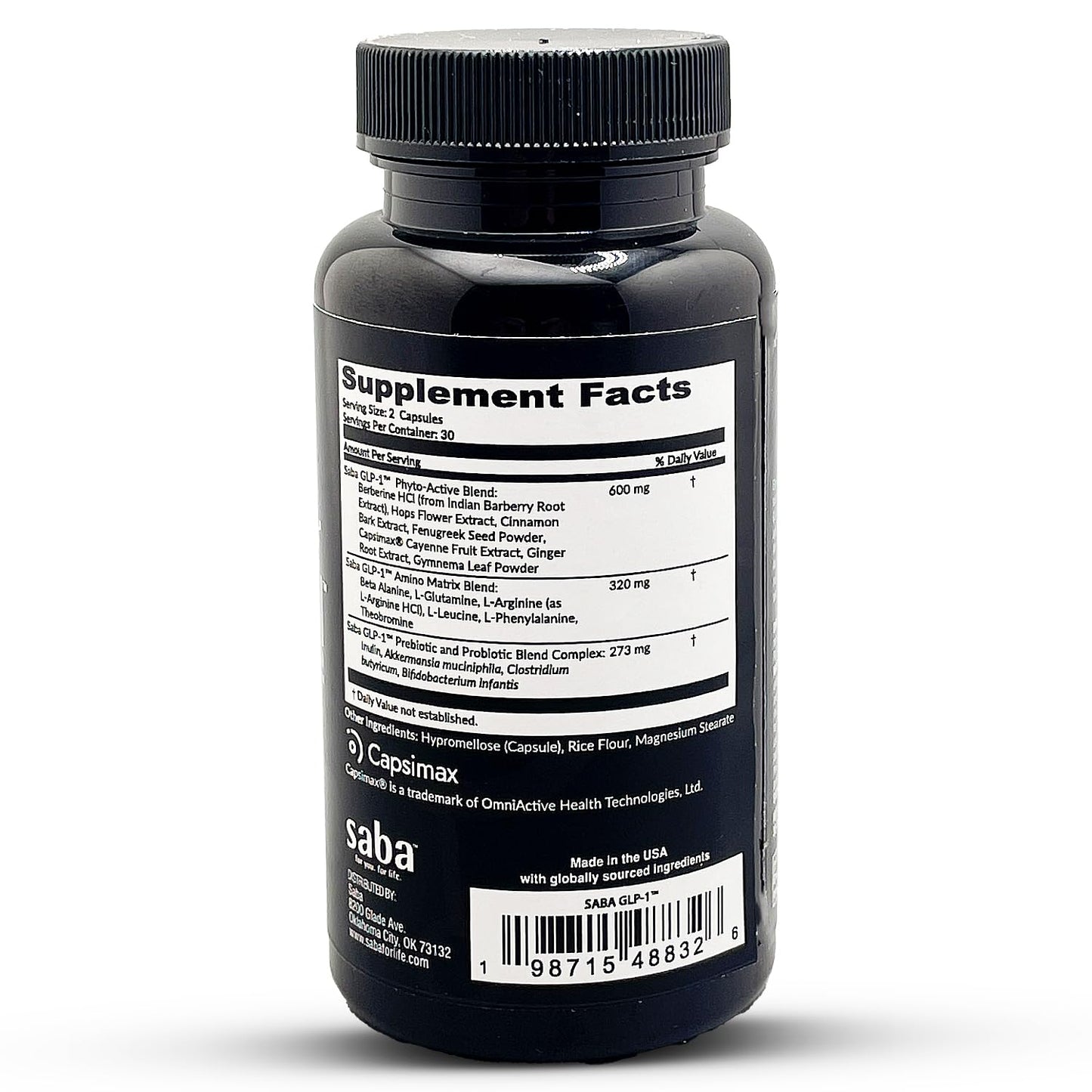 Saba GLP-1™ Support Supplement – Natural Appetite Control & Cravings Support with Akkermansia Probiotic + Berberine Synbiotic | Gut Health & Metabolism Support | Non-Stimulant Capsule 60 Count