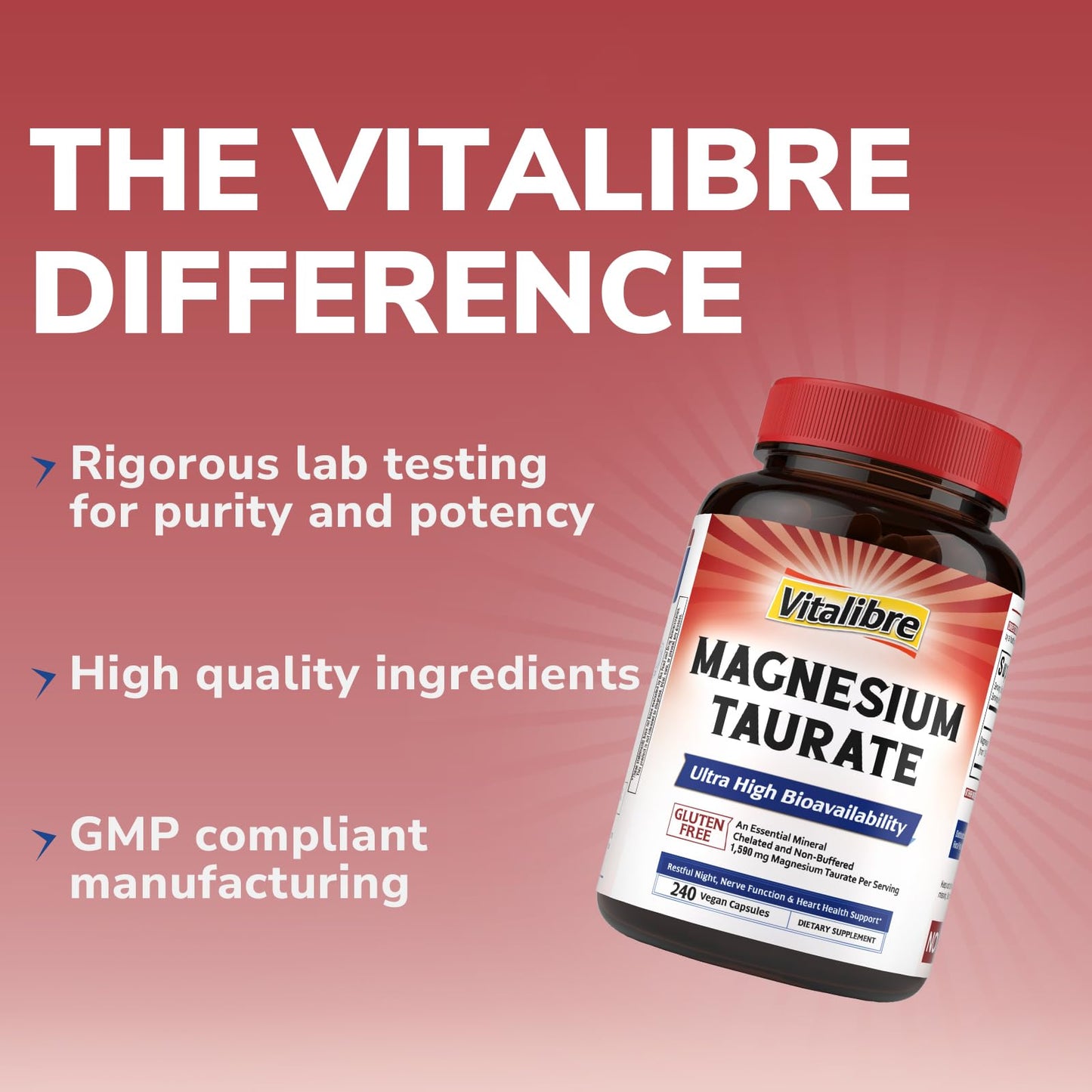 Vitalibre Magnesium Taurate 1600mg Capsule, 240 Capsules