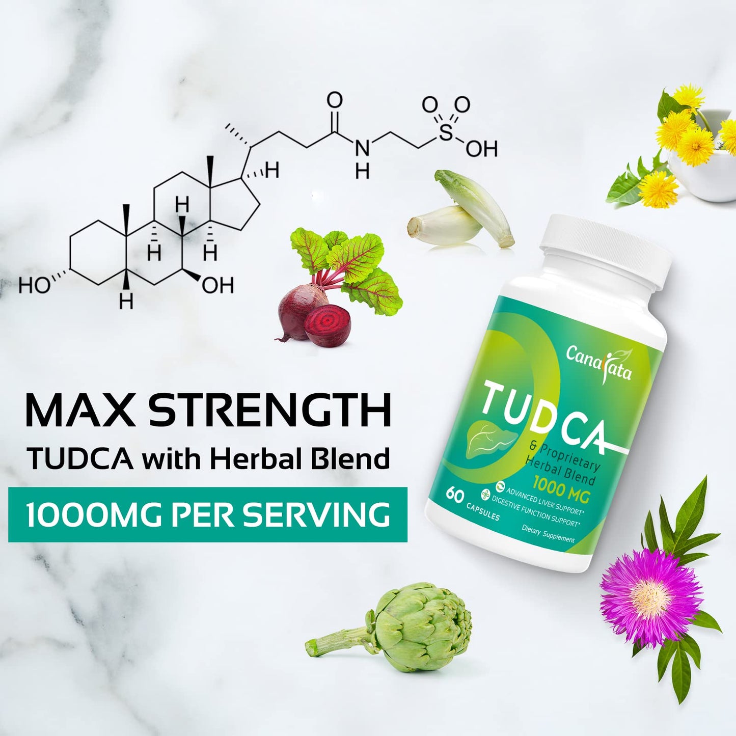 Canarata TUDCA Liver Support Supplements 1000mg, 60 Vegan Capsules