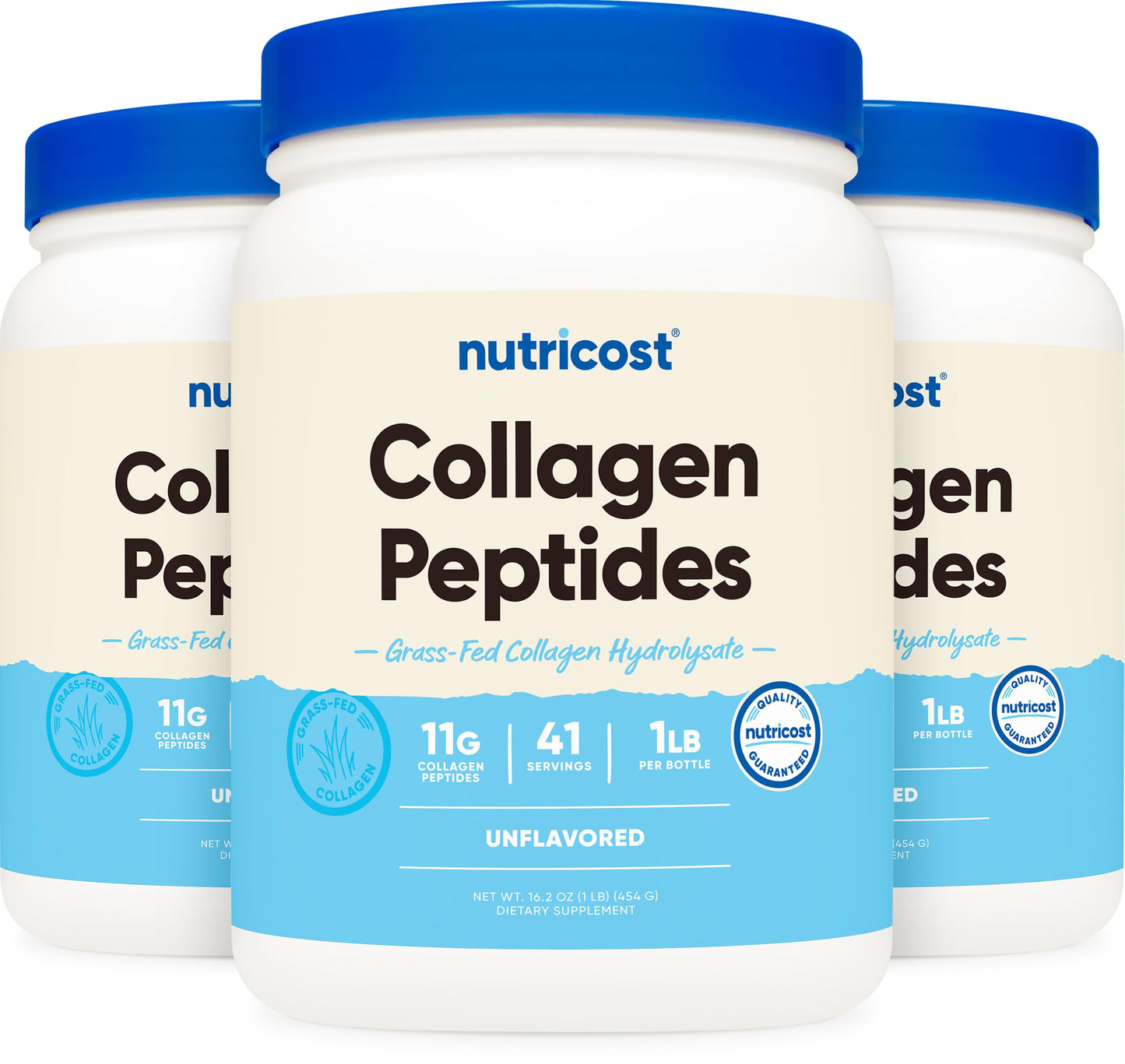 Nutricost Pure Collagen Hydrolysate (Bovine) Powder, 3 Pack, 1 lb Each (48 Servings per Pack)