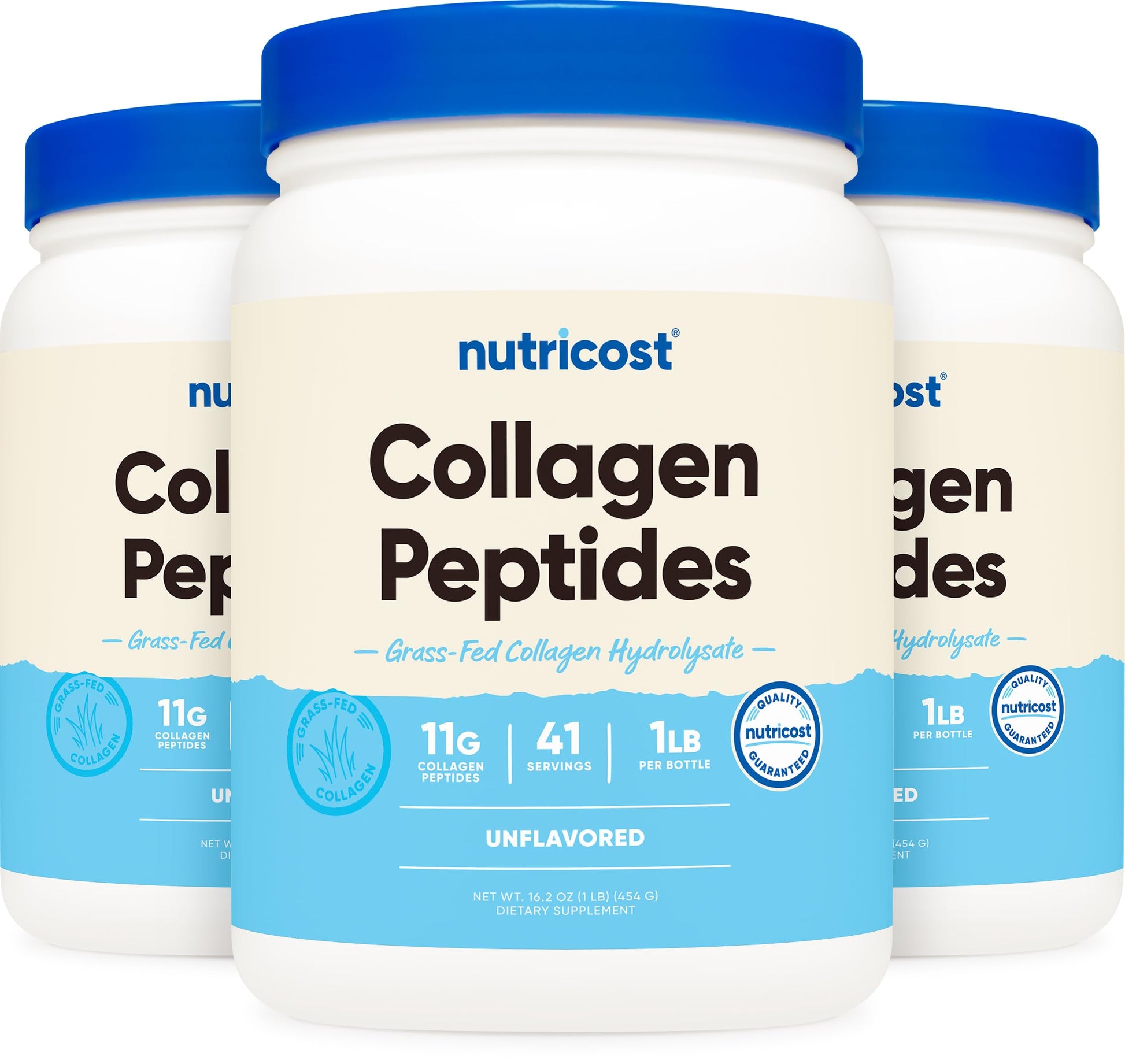 Nutricost Pure Collagen Hydrolysate (Bovine) Powder, 3 Pack, 1 lb Each (48 Servings per Pack)