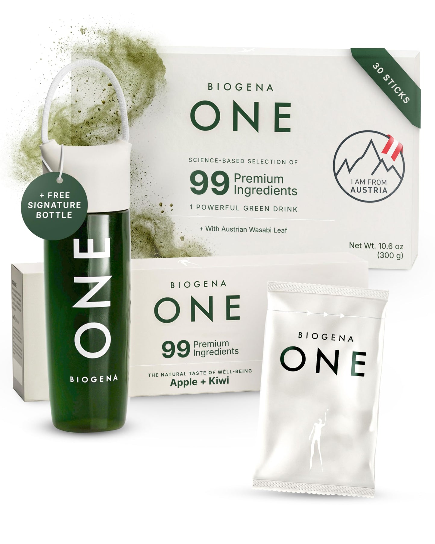 BIOGENA All-in-one Super Greens Powder, 30 Travel Packs (Shaker Included)