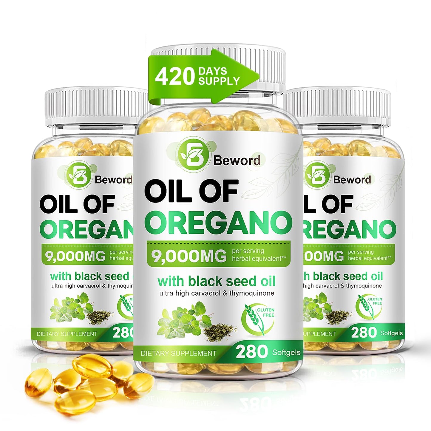 BEWORD Oil of Oregano with Black Seed Oil Softgels, 840 Count