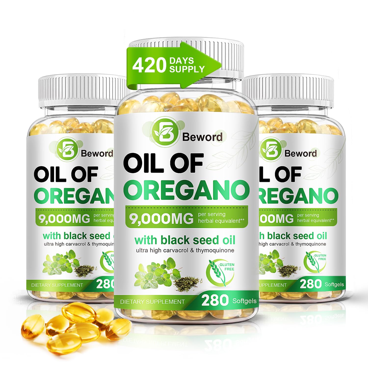 BEWORD Oil of Oregano with Black Seed Oil Softgels, 840 Count