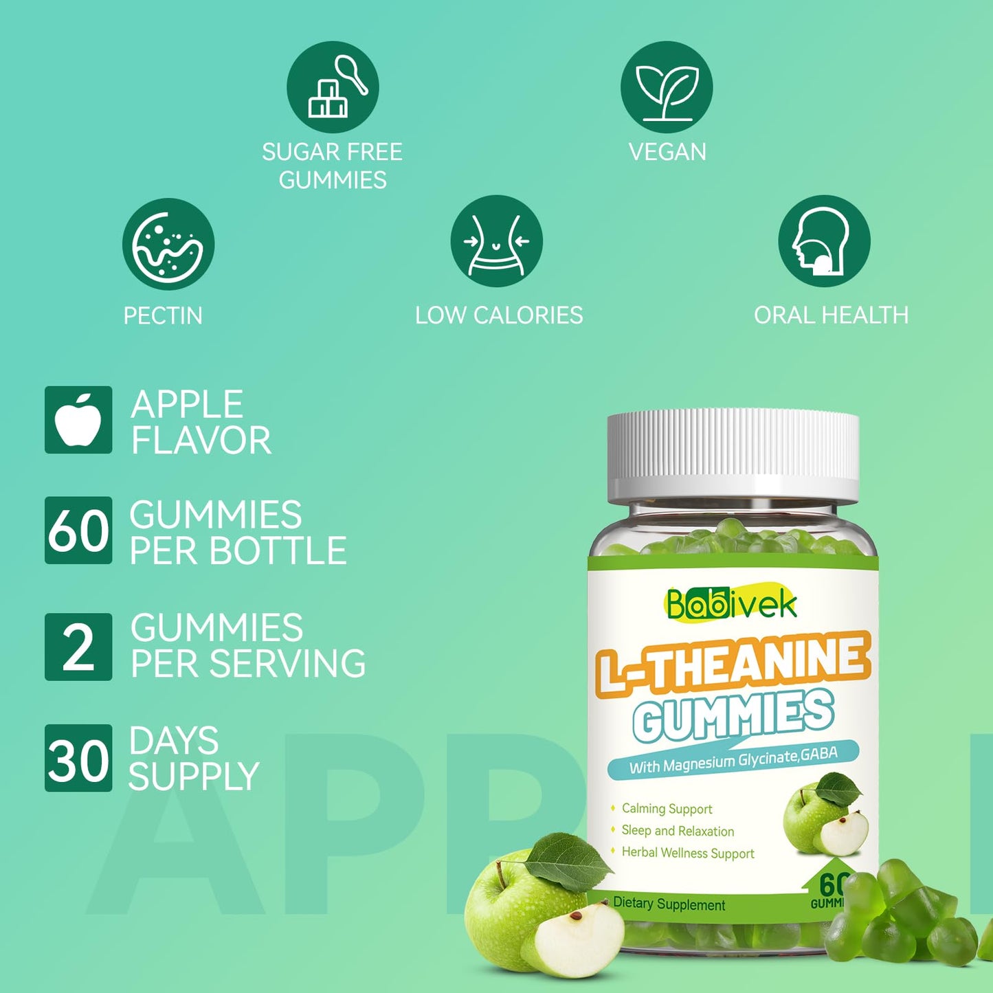 Babivek L-Theanine 400mg Gummies with GABA and Magnesium Glycinate, 120 Gummies