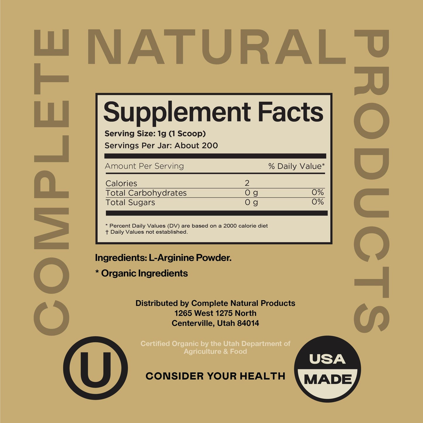 Complete Natural Products L-Arginine Powder Supplement, 8 oz