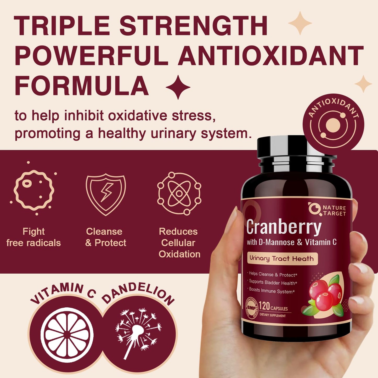 Nature Target Cranberry Pills with D-Mannose for Women Capsule, 120 Count