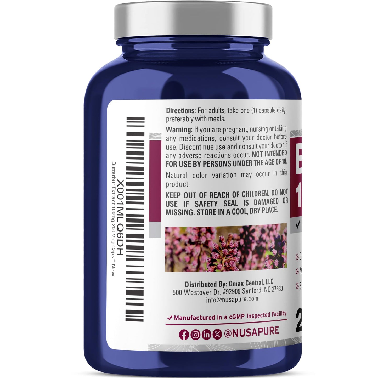 NusaPure Butterbur 100mg Veggie Capsules, 200 Count