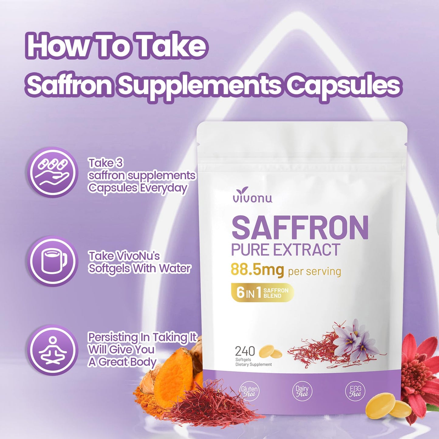 VivoNu Saffron Supplements Softgel 240 Softgels