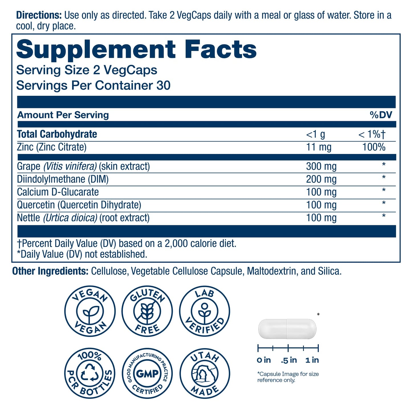 SOLARAY DIM Supplement for Men - Clinically Studied DIM 200mg Supports Hormone Balance - Plus Zinc and Quercetin - Vegan, Gluten Free Capsule, 60 Count