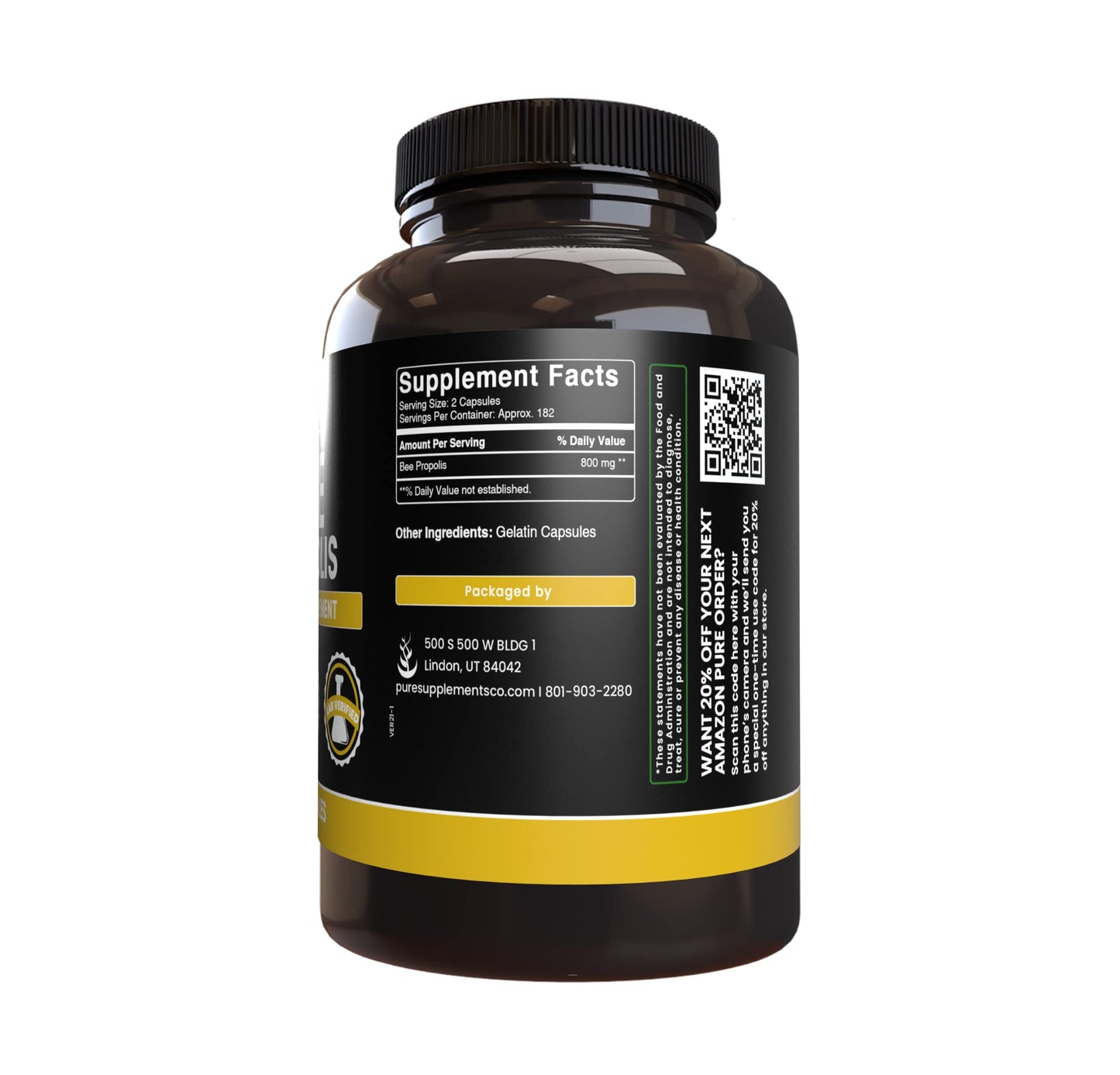 PURE ORIGINAL INGREDIENTS Bee Propolis Capsules 365