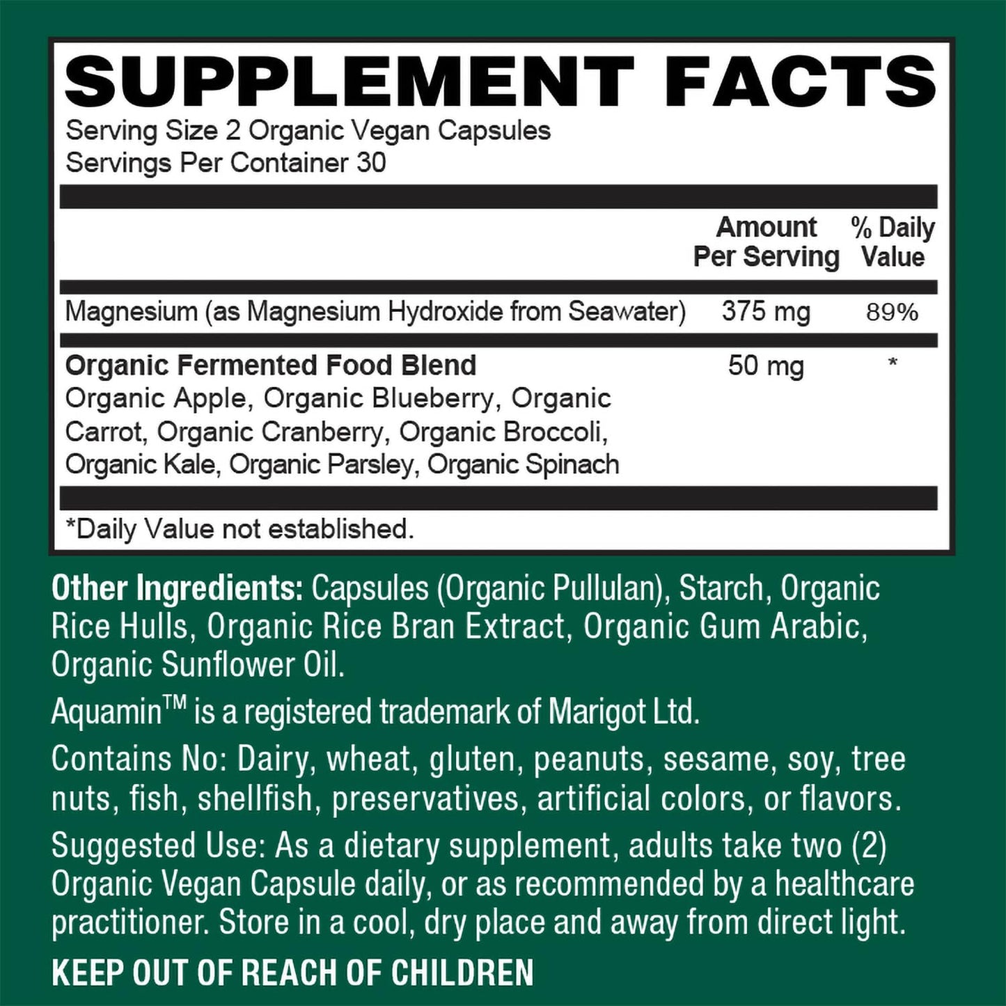 PlantFusion Vegan Magnesium Complex 375mg from Sea Water Capsules, 60 Count