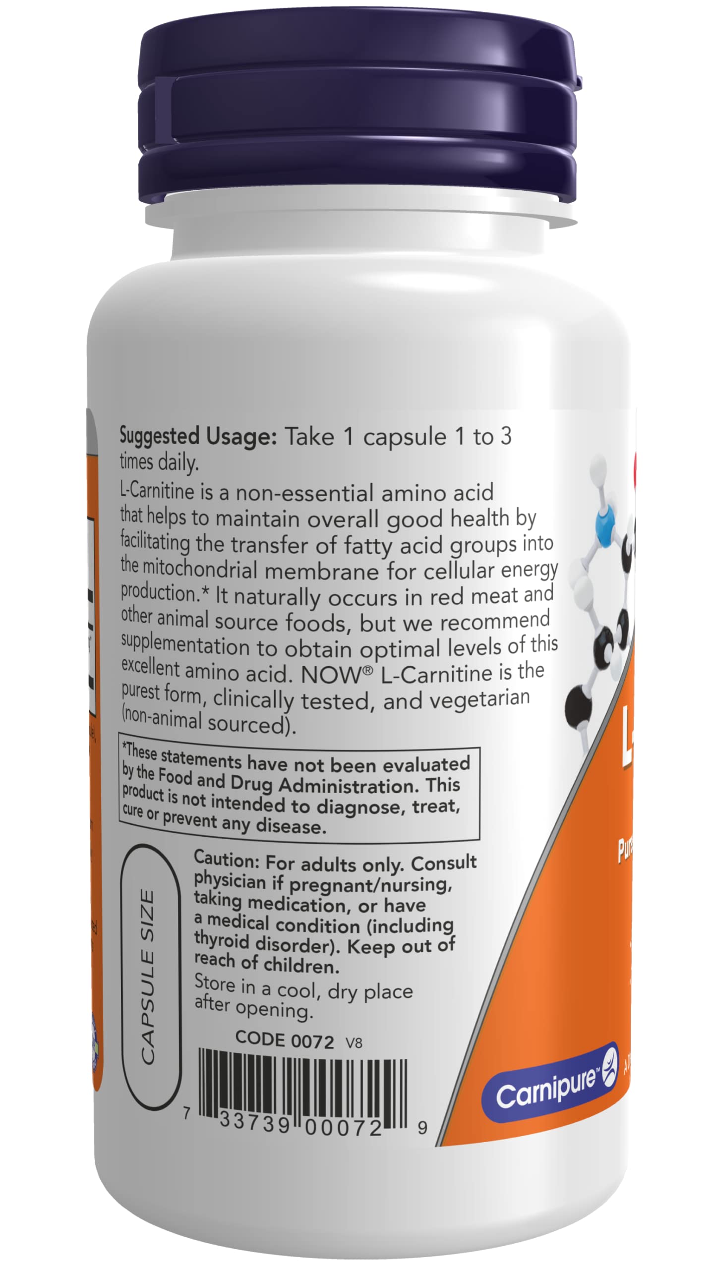 NOW Foods Carnitine 500mg Capsules, 60 Capsules