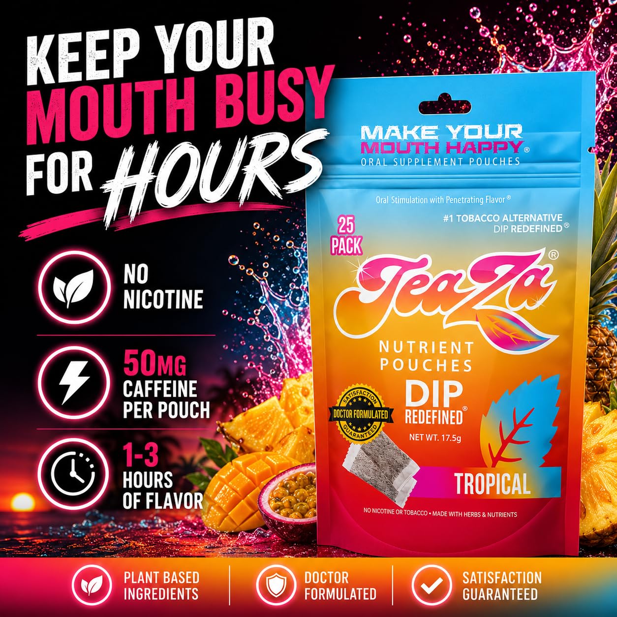TeaZa Herbal Energy Pouches Chewables 100 Count