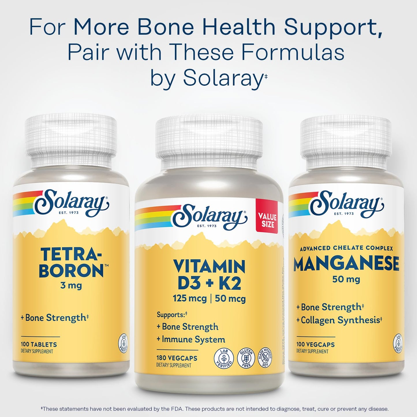 SOLARAY Vitamin D3 K2 - Bone Health and Immune Support Capsule, 180 Count
