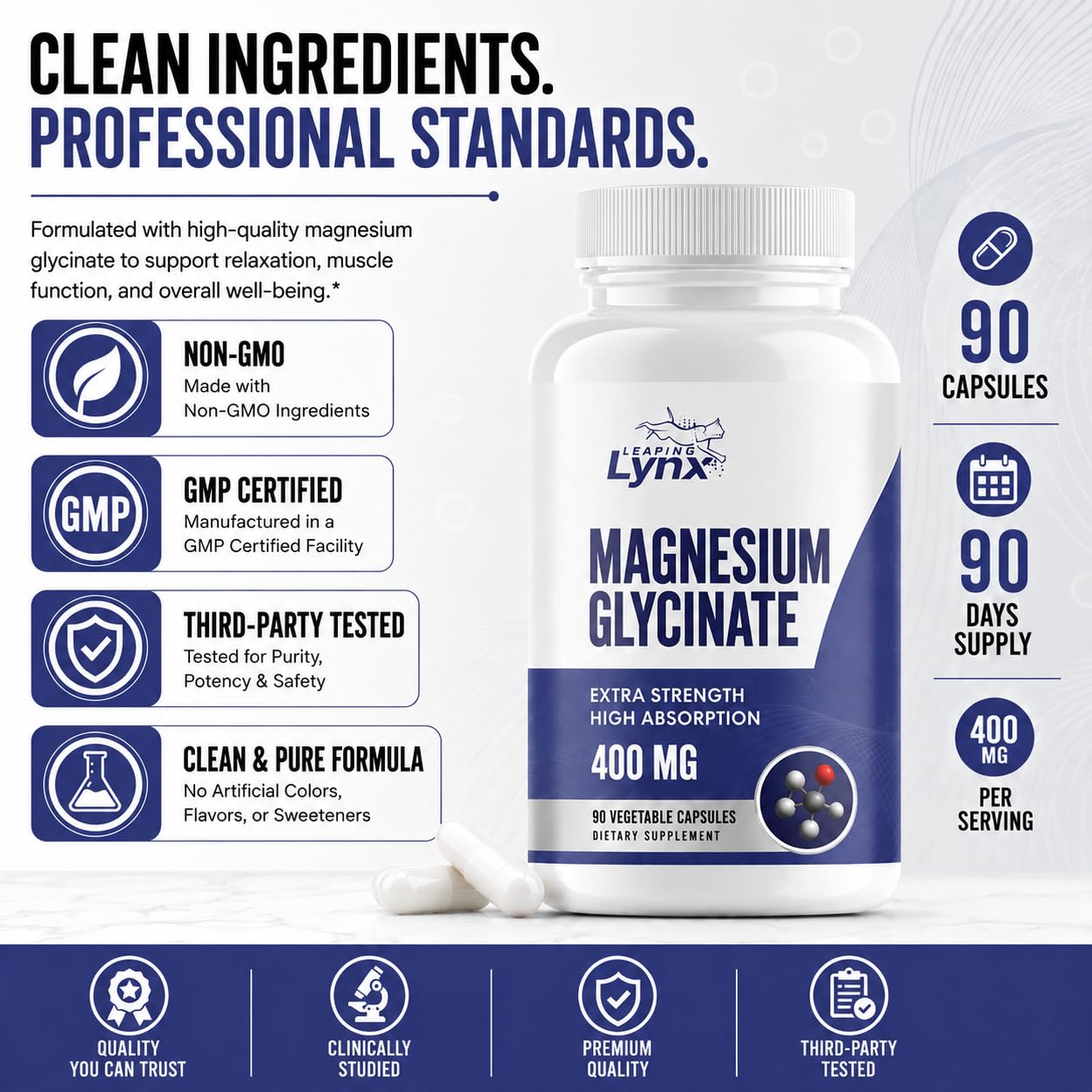 Leaping Lynx Magnesium Glycinate 400mg Capsule, 120 Capsules