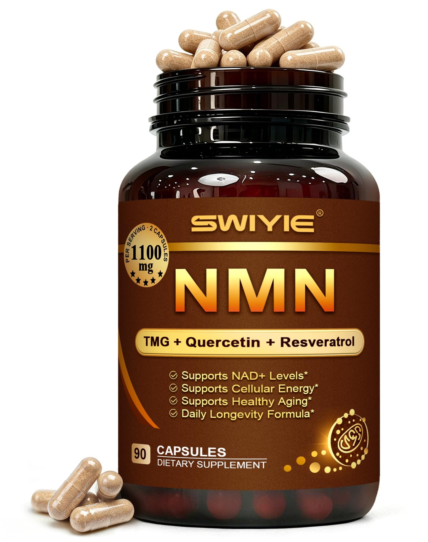 Swiyie NMN NAD Supplement 1100mg Capsules, 90 Count