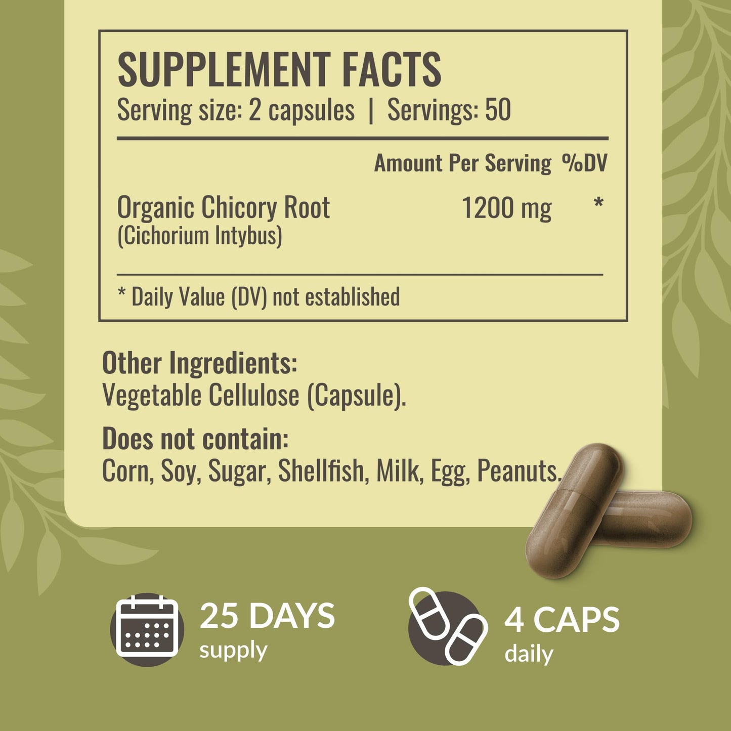HERBAMAMA Chicory Root Fiber Capsules 1200mg for Gut Cleanse & Digestive Support - Vegan, Non-GMO Inulin Prebiotic Fiber Supplement, 100 Capsules