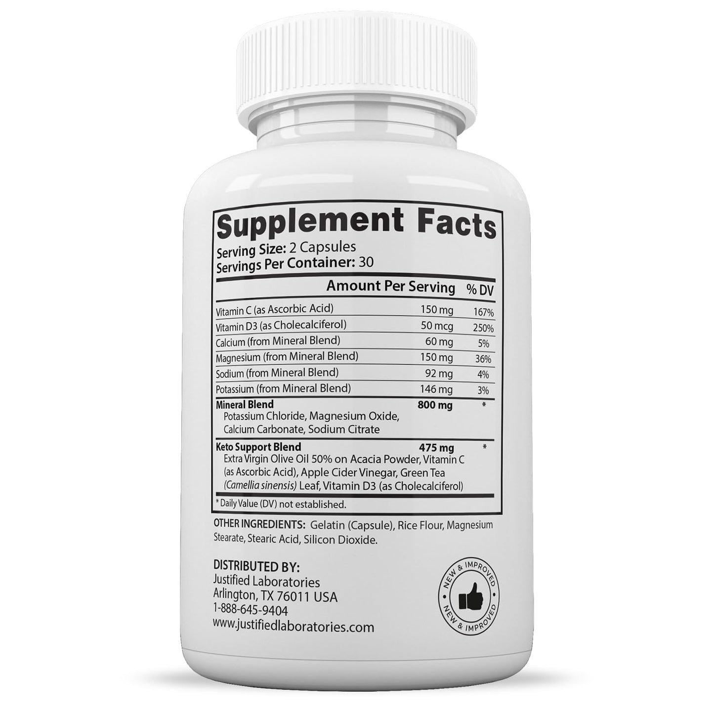 Justified Laboratories Optimal Keto Pills 1275mg Capsules, 60 Count