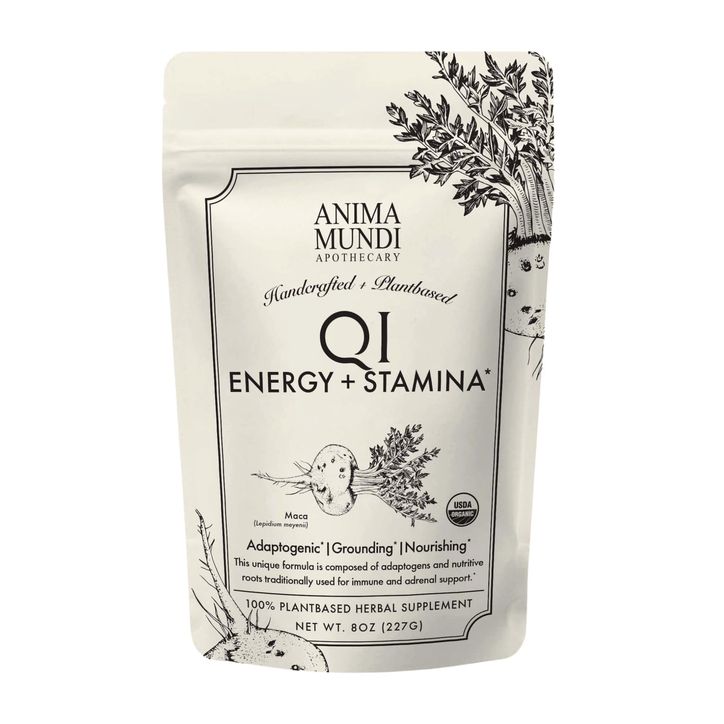 Anima Mundi Apothecary Qi Energy & Protein Superfood Powder Adrenal Support with Ashwagandha & Slippery Elm, Mood & Energy Support, 8 oz