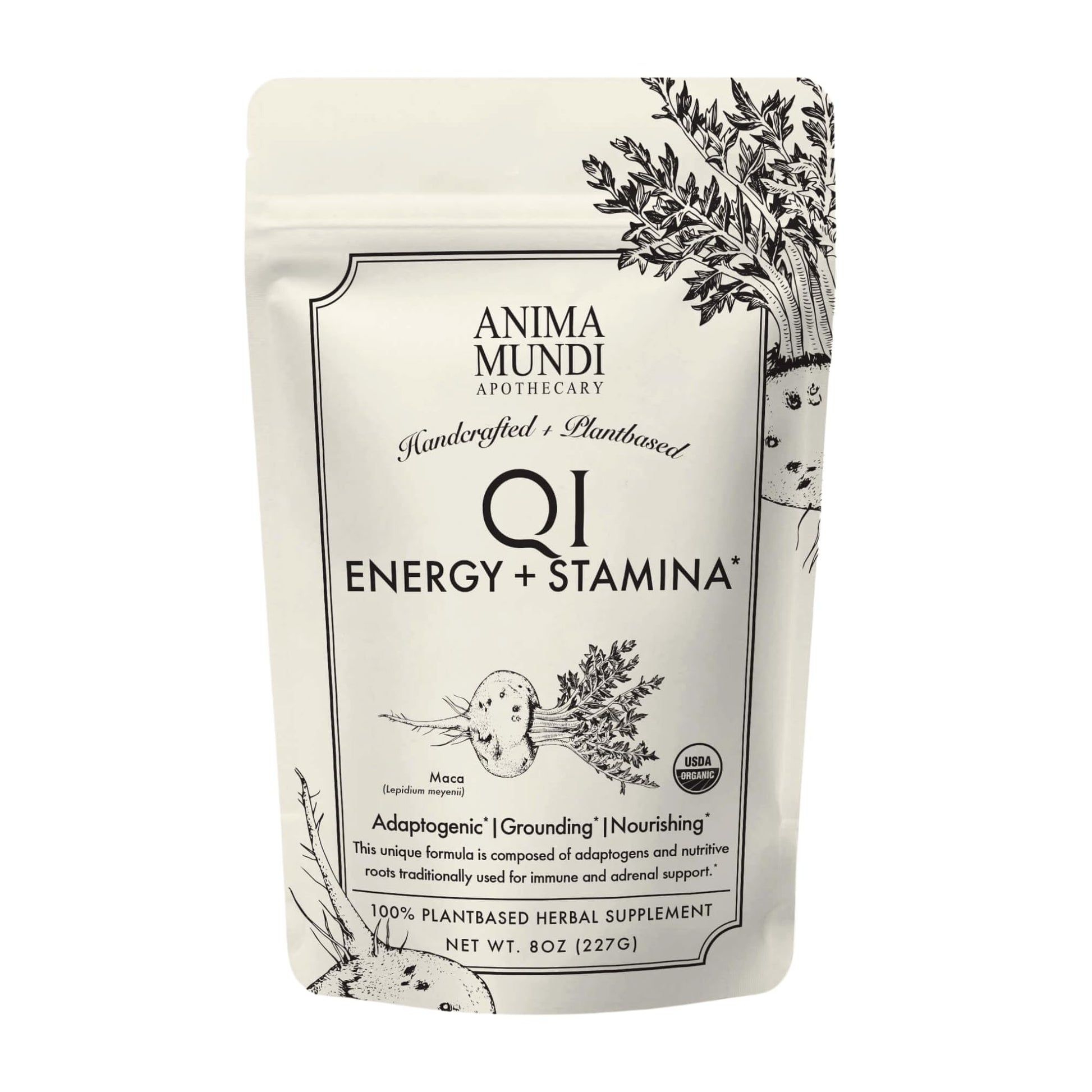 Anima Mundi Apothecary Qi Energy & Protein Superfood Powder Adrenal Support with Ashwagandha & Slippery Elm, Mood & Energy Support, 8 oz