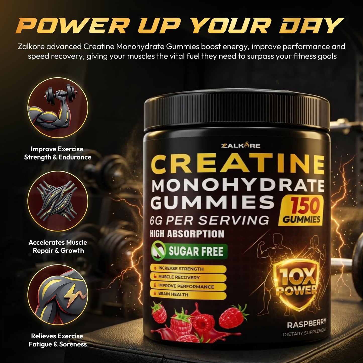 ZelKore Creatine Monohydrate Gummies 6G with Beta-Alanine, BCAA 2:1:1, L-Taurine, Vitamin B6 & B12, Pre-Workout Gummy, 150 Gummies