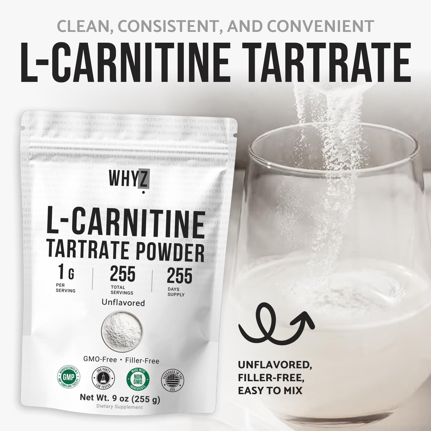 WHYZ L-Carnitine Tartrate Powder 17.6 oz
