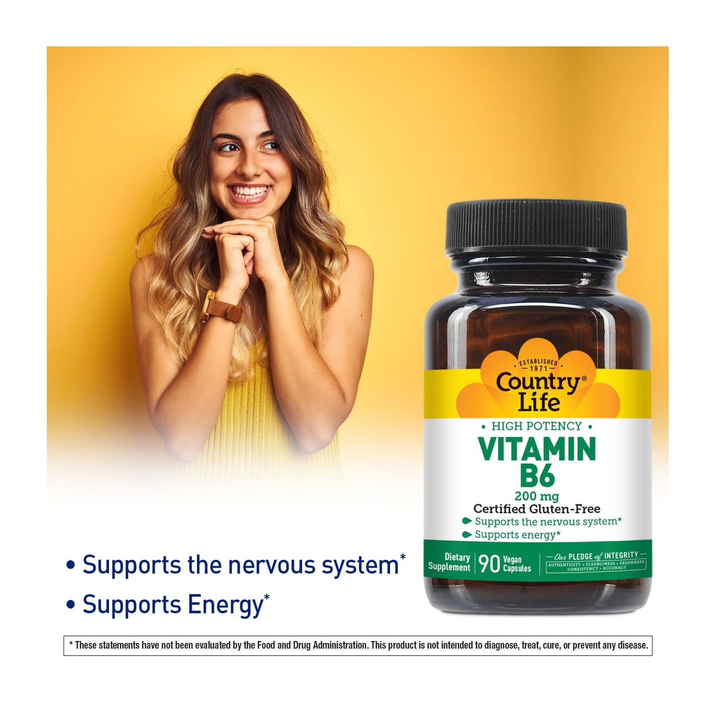 Country Life Vitamin B-6 High Potency Capsule 200mg, 180 Capsules