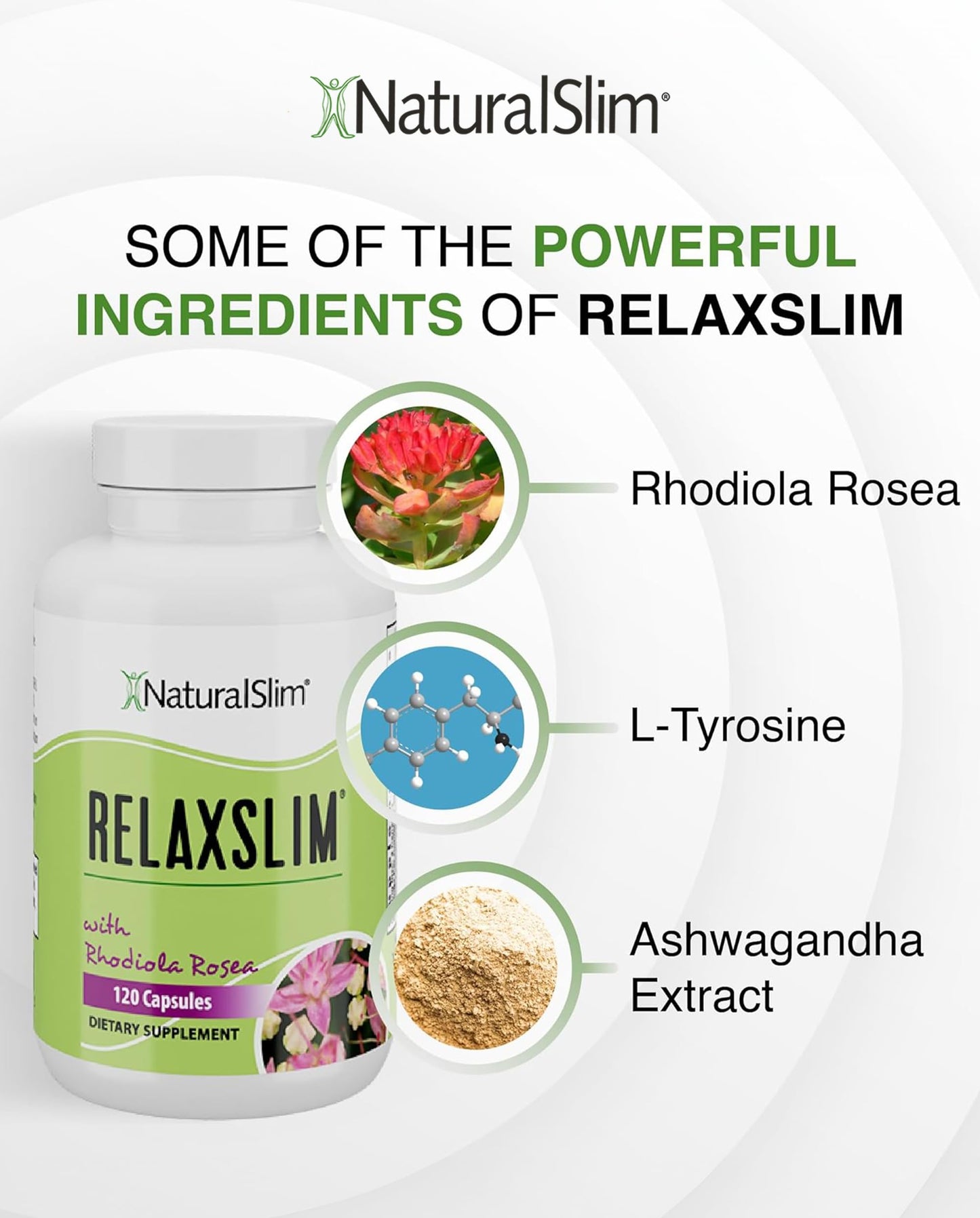 NaturalSlim Relaxslim Rhodiola Rosea & Adaptogenic Herb for Brain, Mood, Metabolism, Tension & Energy Support, 120 Capsules