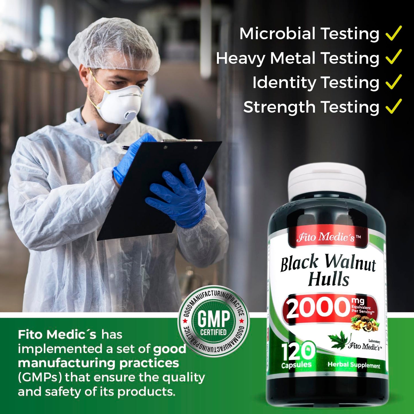 FITO MEDIC'S Black Walnut Hull Capsule 2000 mg per Serving for Cleansing and Detoxifying Ultra High Absorption, 1 Capsule