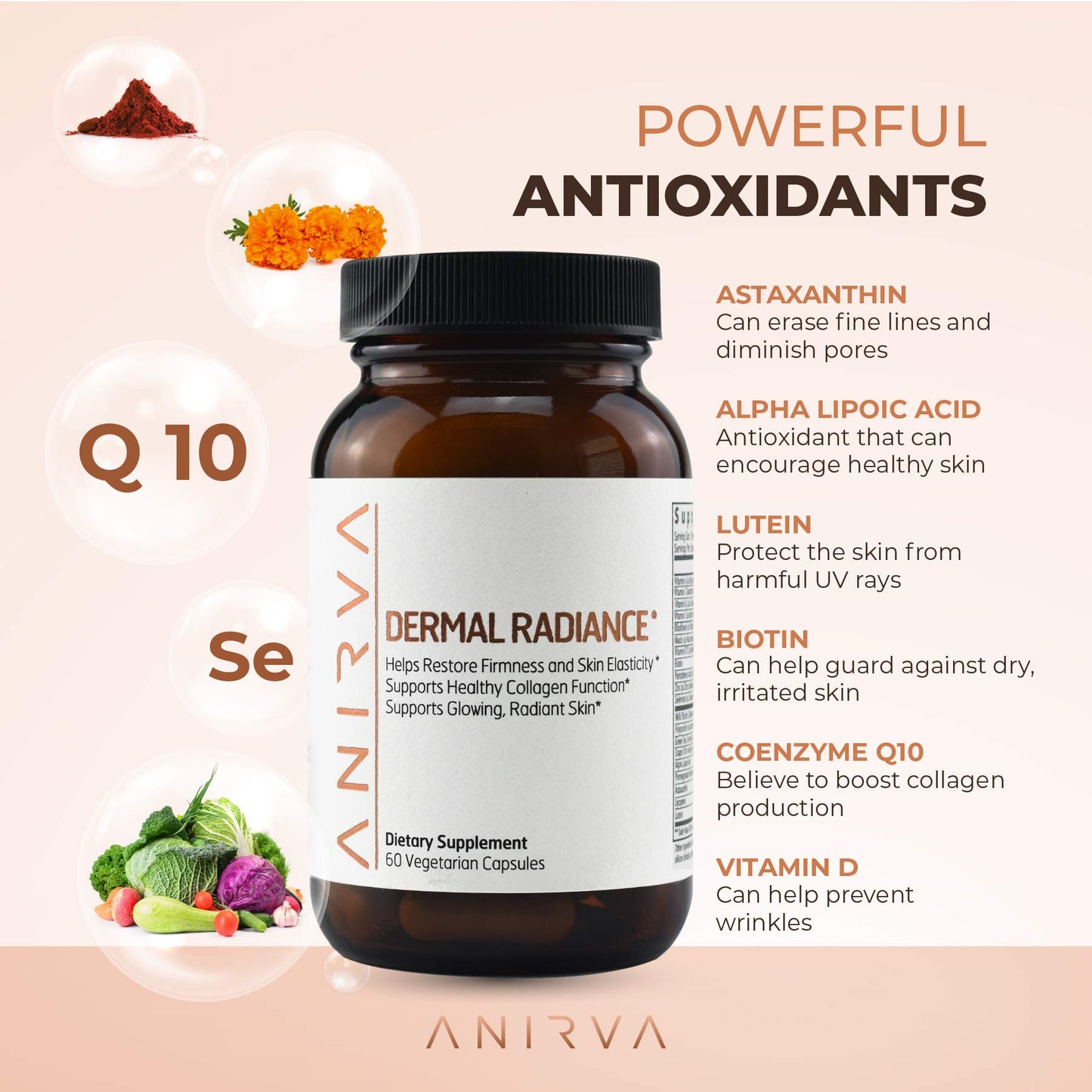 ANIRVA Skin Supplement with Antioxidants Capsules, 60 Capsules