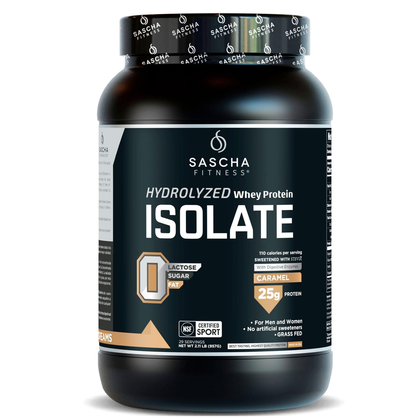 SASCHA FITNESS Hydrolyzed Whey Protein Isolate Powder Caramel Flavor, 2.11 Pound