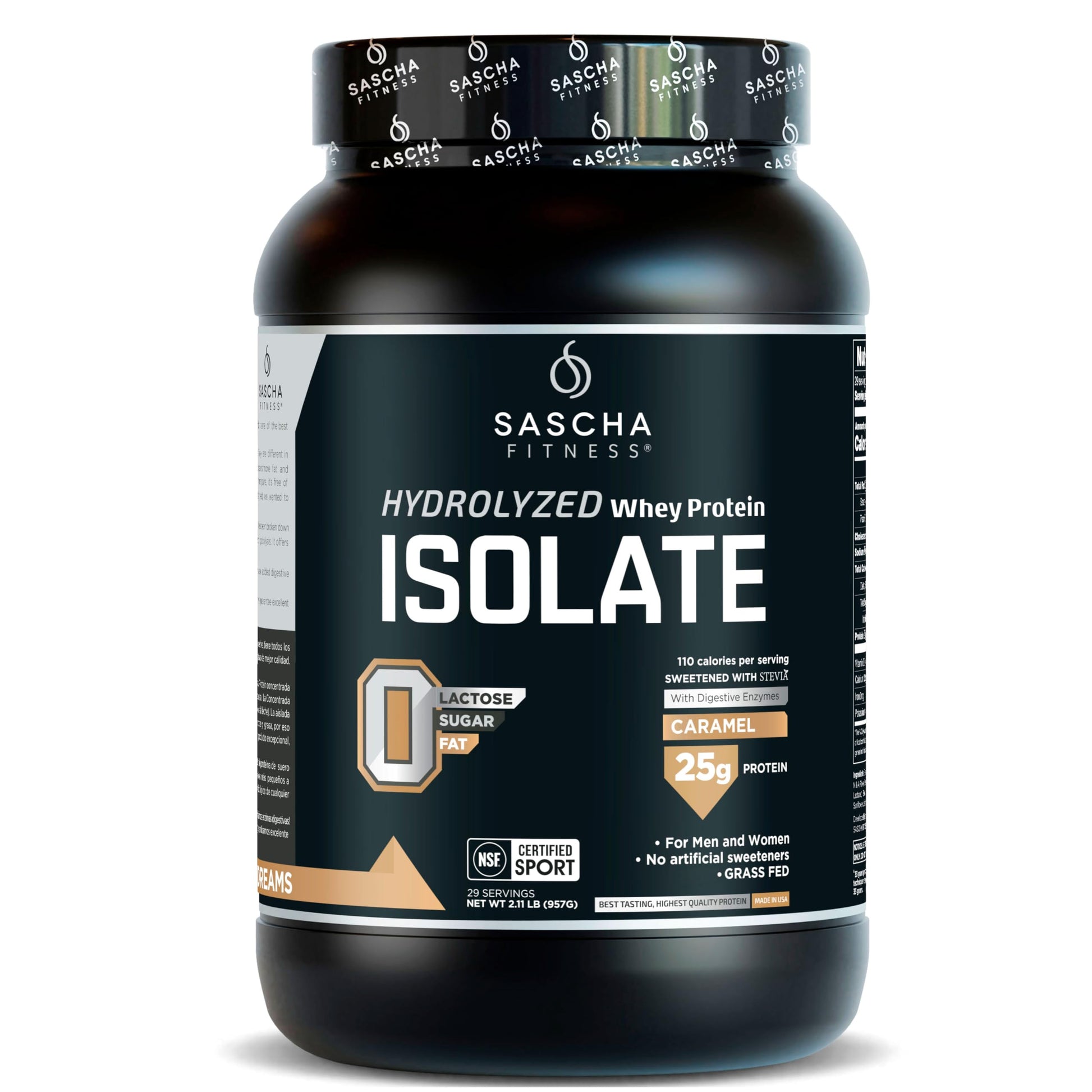 SASCHA FITNESS Hydrolyzed Whey Protein Isolate Powder Caramel Flavor, 2.11 Pound