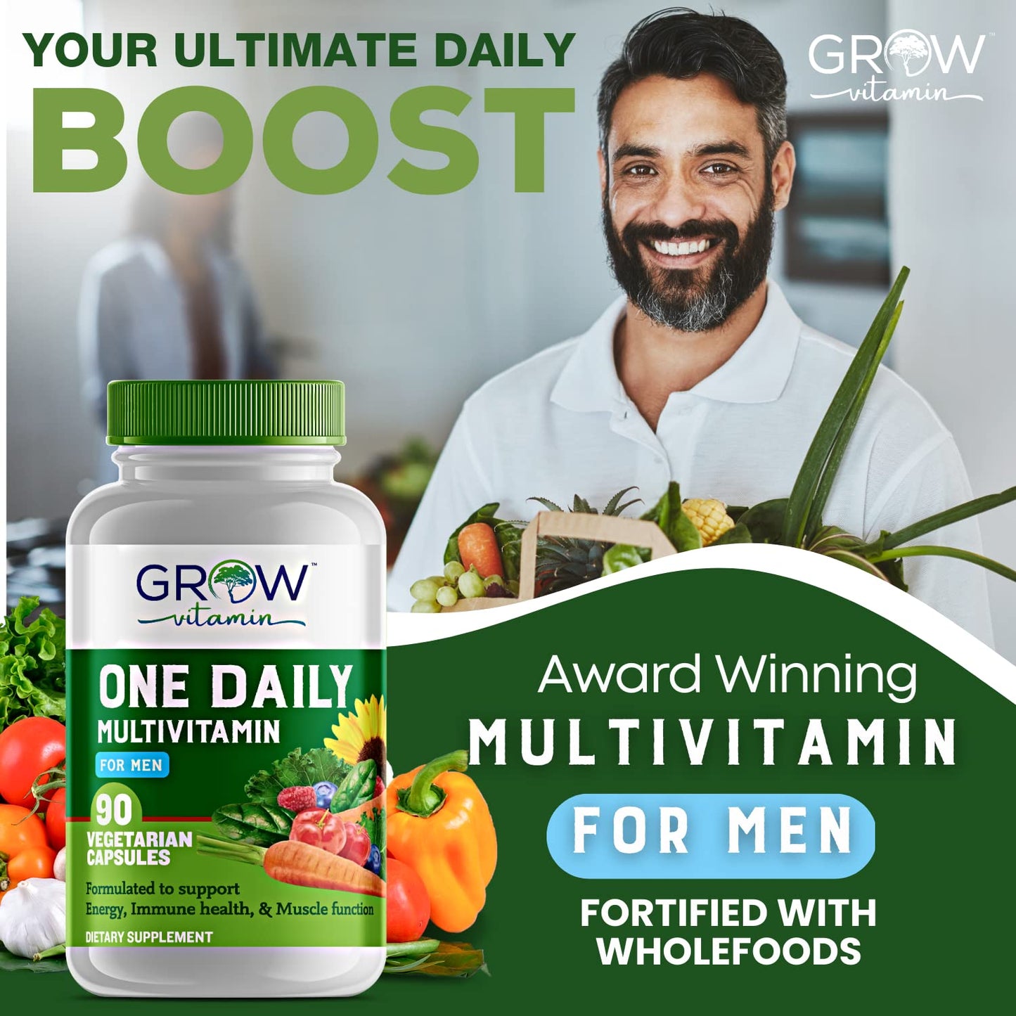 Grow Vitamin One Daily Multivitamin for Men 90 Capsules