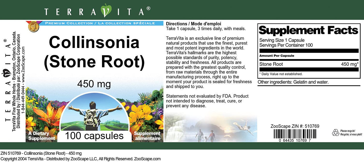 Terravita Collinsonia (Stone Root) 450 mg Capsules 300 Count