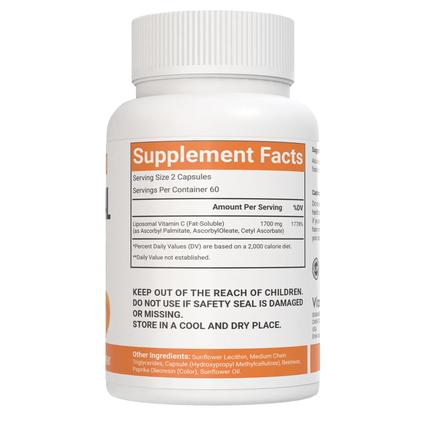 VitaCosmoX Liposomal Vitamin C Sunflower Lecithin Supplement, 120 Capsules