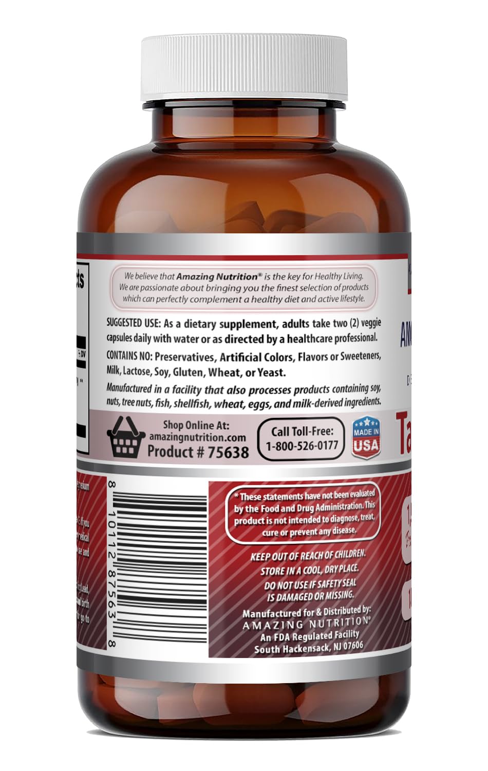 Amazing Nutrition Tart Cherry 1200 Mg Per Serving Veggie Capsules 180 Count