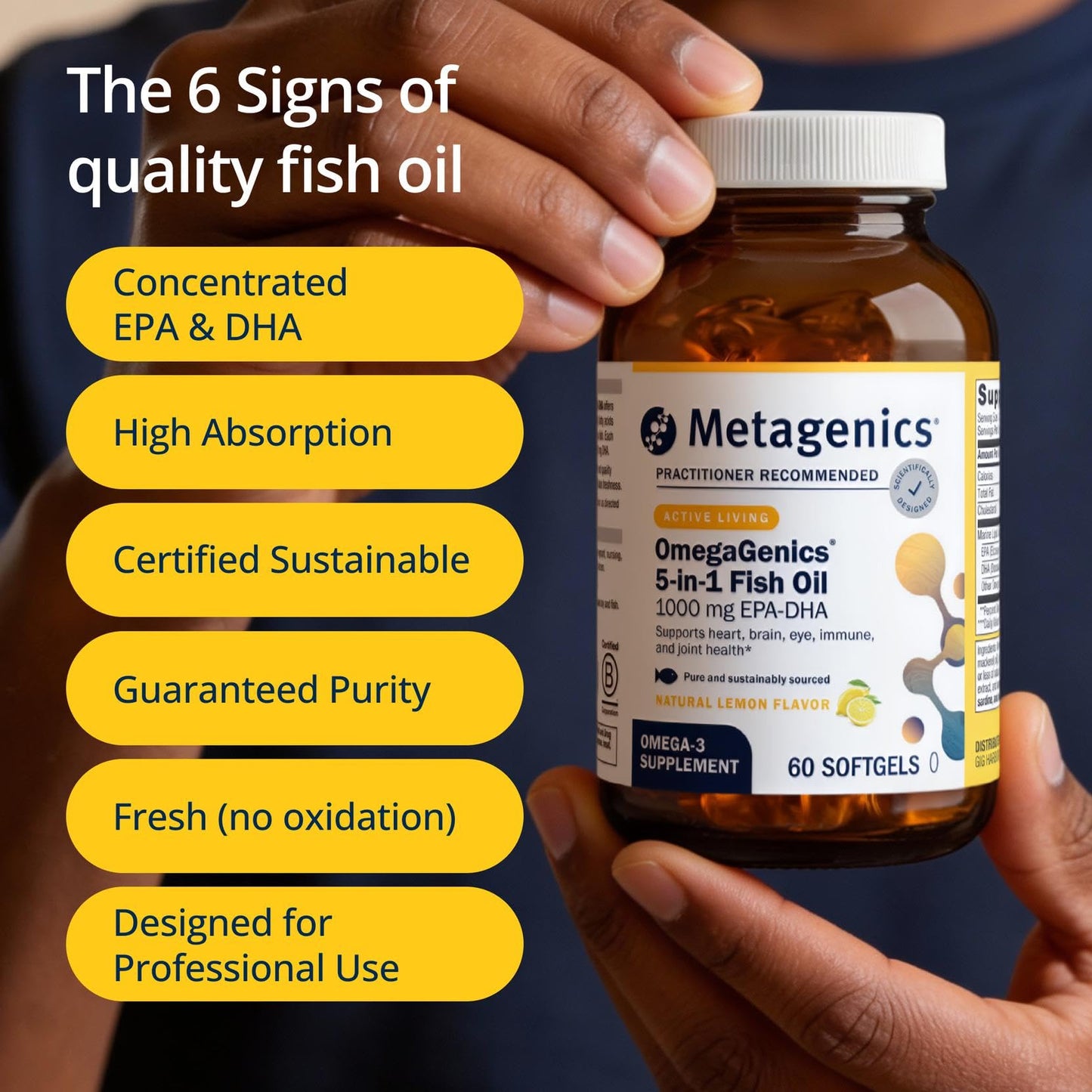 Metagenics OmegaGenics Omega-3 Fish Oil 1000mg EPA DHA Softgels, 60 Count